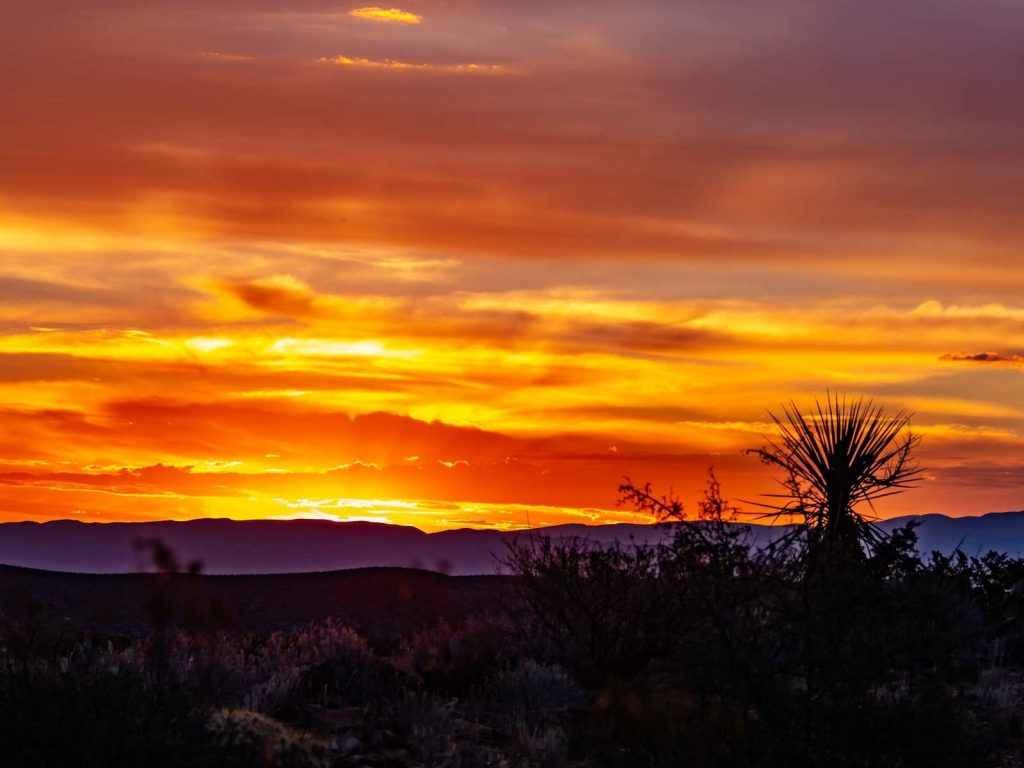 sunset over the landscape in Big Bend