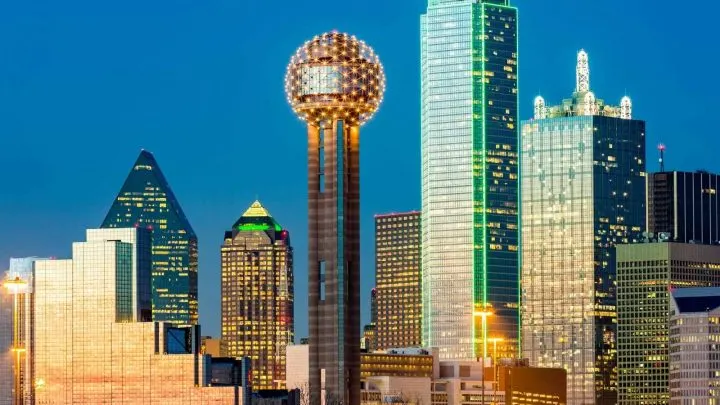Dallas skyline lit up at night