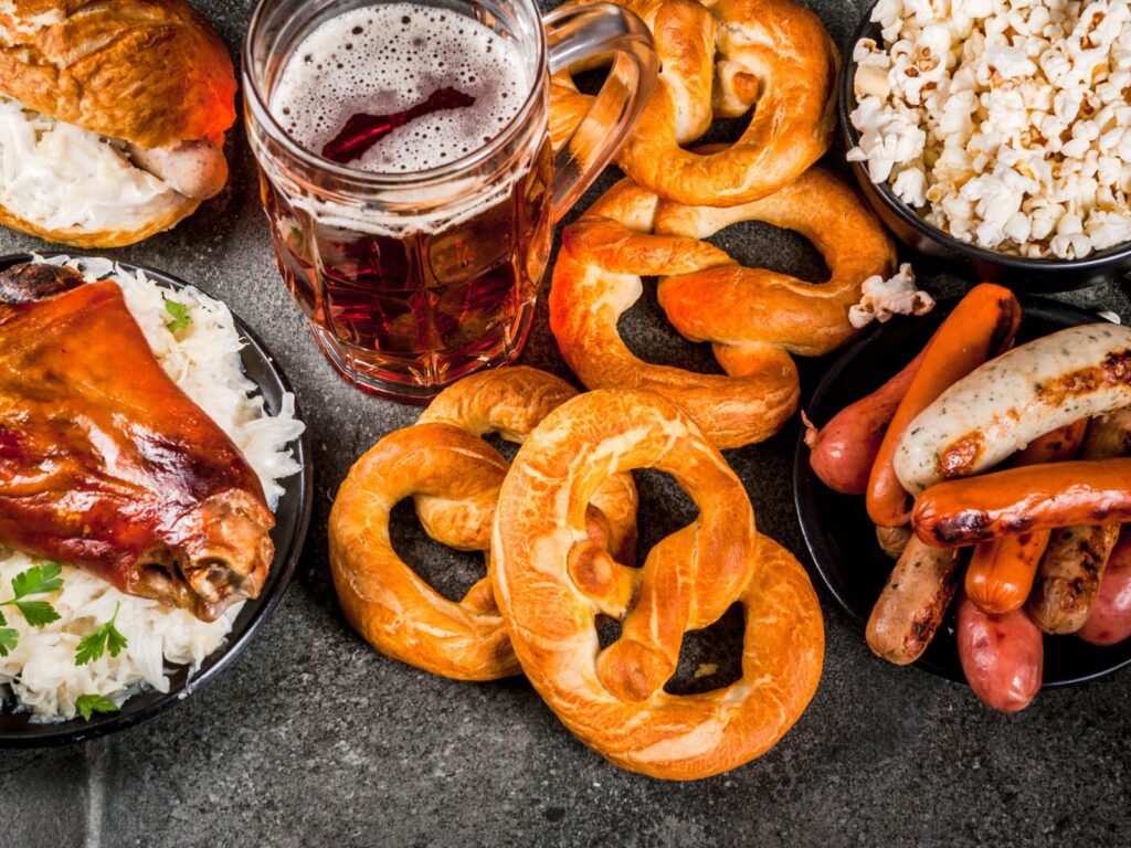 pretzels and other German food and beer